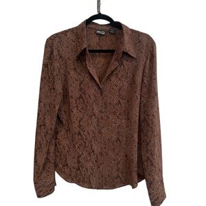 New York & Company Brown Snake Print Blouse size Large